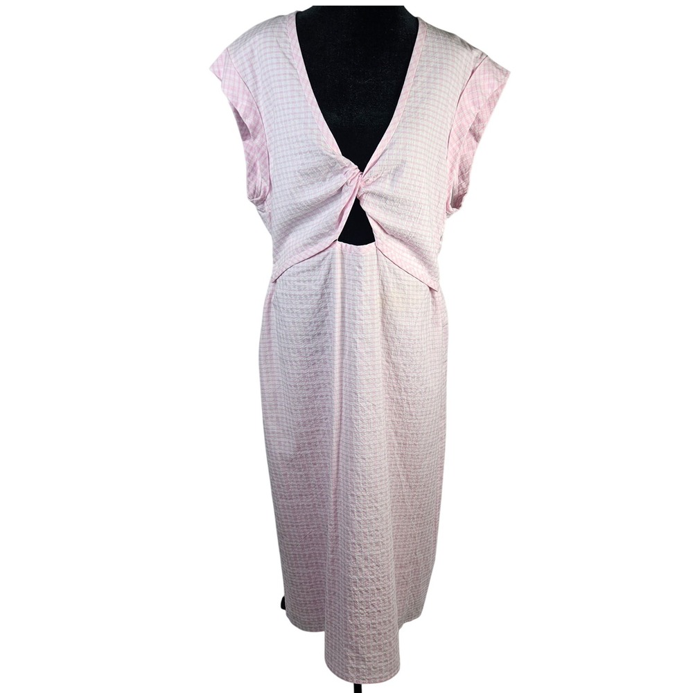 NWTs Derek Lam Pink Gingham Midi Dress Sleeveless V-Neck Twist Front Lined Sz 16